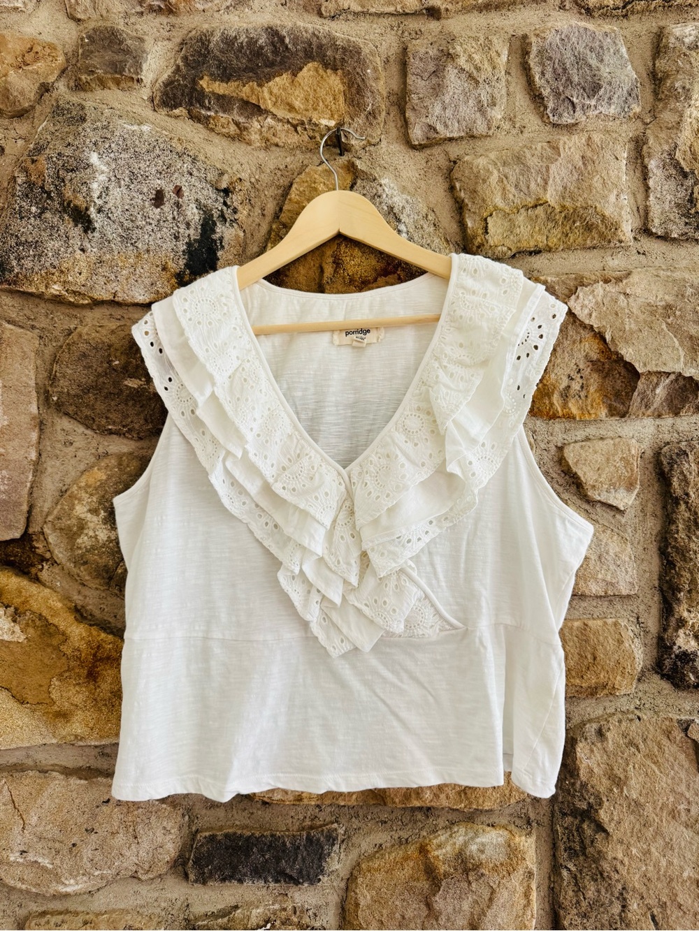 Anthropologie white ruffle blouse
